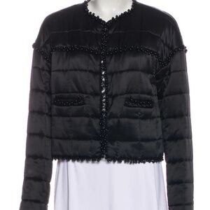 CHANEL Black Puffer Jacket with Beaded Trim